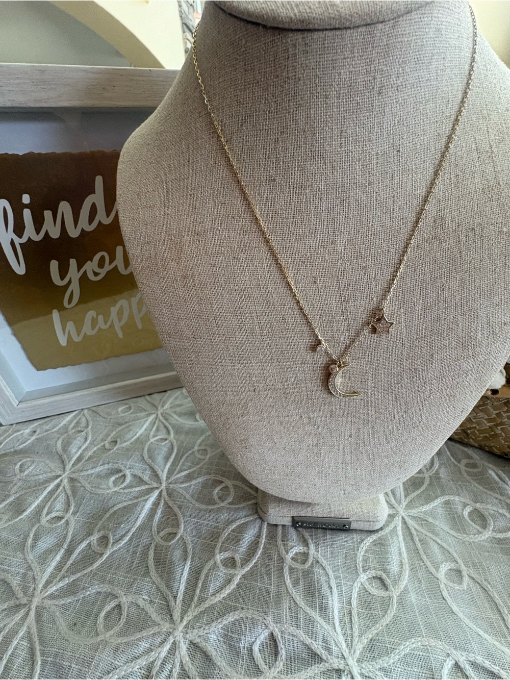 925 Sterling Silver Gold Plated Celestial Moon & Star CZ Necklace
